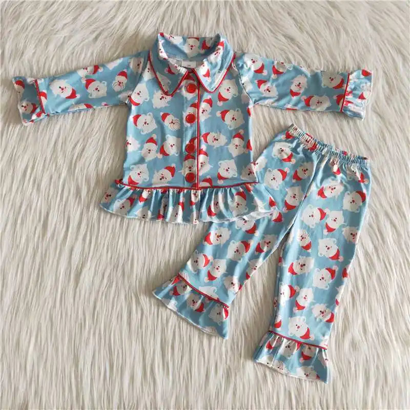 Wholesale Fall Winter Sweatsuits Christmas Children Baby Girl Clothing Pink Santa Pants Sleepwear Set Kid Outfit Toddler Pajamas cute pajama sets	