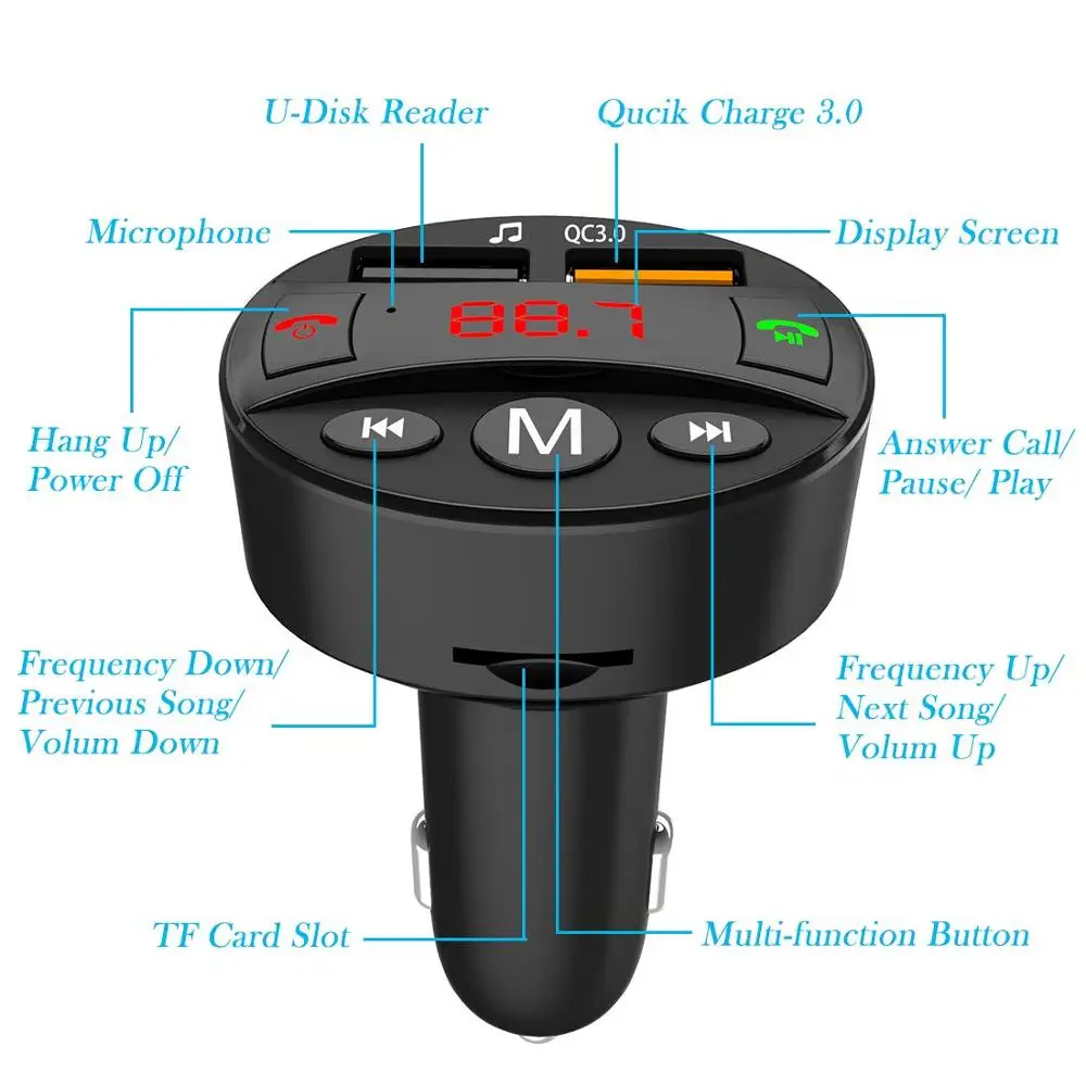 Bluetooth fm-передатчик беспроводной стерео автомобильный комплект радио адаптер громкой связи вызов QC3.0 Быстрая зарядка поддержка tf-карт USB диск