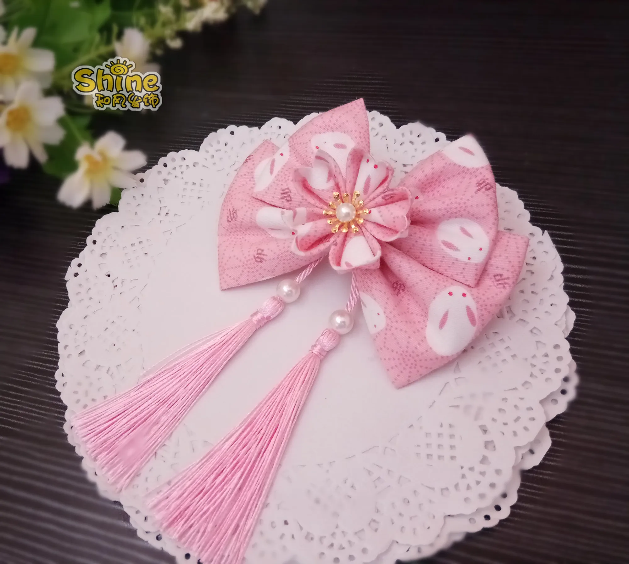 Pink Small Розовая заколка для волос в стиле Лолиты с бантом Сакура канзаши, японские аксессуары для волос, кимоно хаори, головной убор, заколка для волос Hanfu, заколка для волос с цветами, косплей - Color: Pink Small