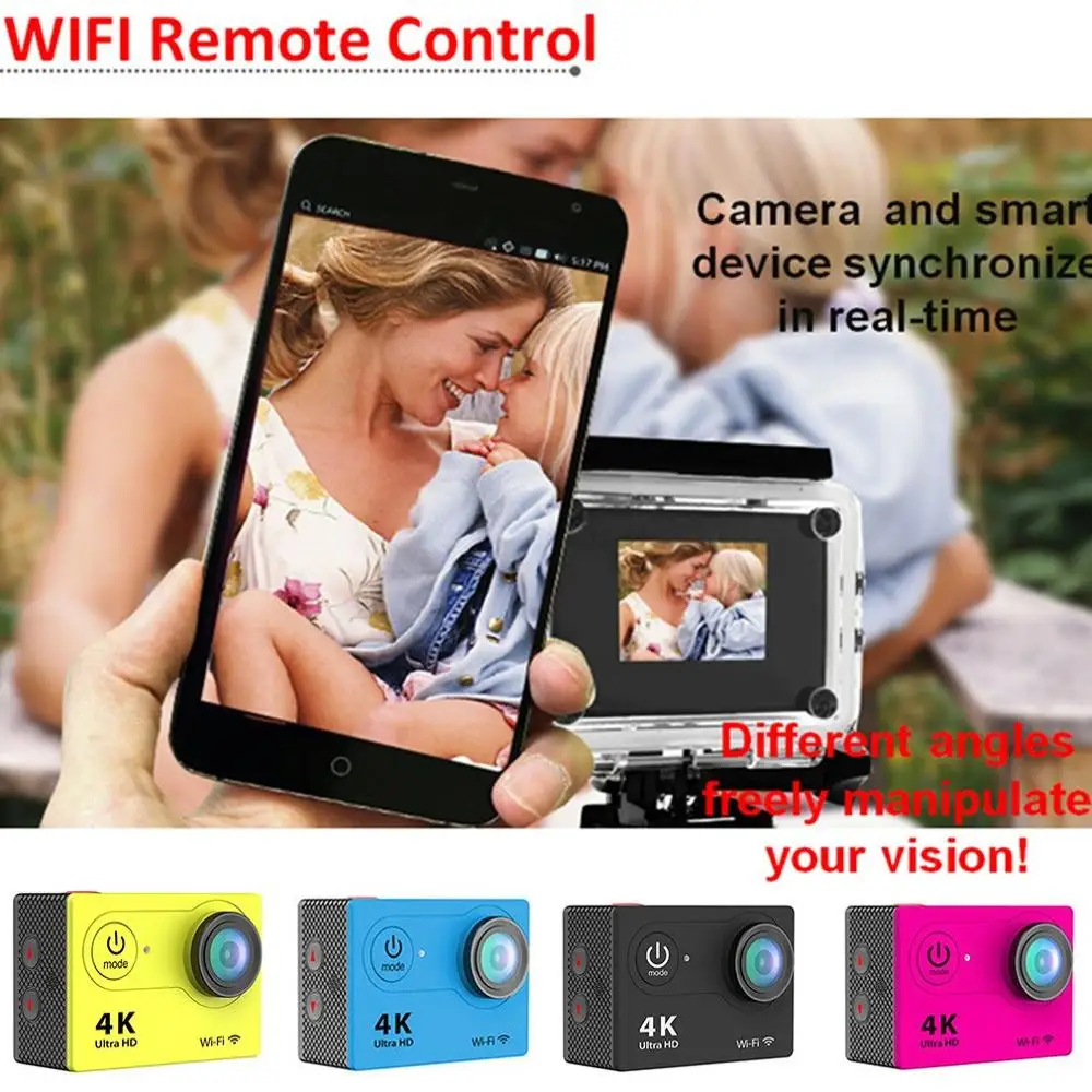 Ультра HD 1080P 4K экшн-камера WiFi 2,0 дюймов ЖК-экран 170 градусов объектив водонепроницаемая Спортивная камера