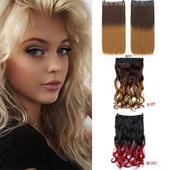 

MUMUPI 24 inches Long Curly Wavy Clips In Hair Extensions Curl Hairpiece Wigs Heat Resistant Color for Women Headwear