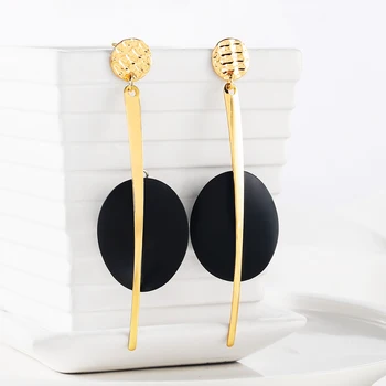 

WYBU New Style Black Oval Pendant Drop Earring For Lady Golden Long Line Simple Style Earing Ear Jewelry Geomatric Dangle Earing
