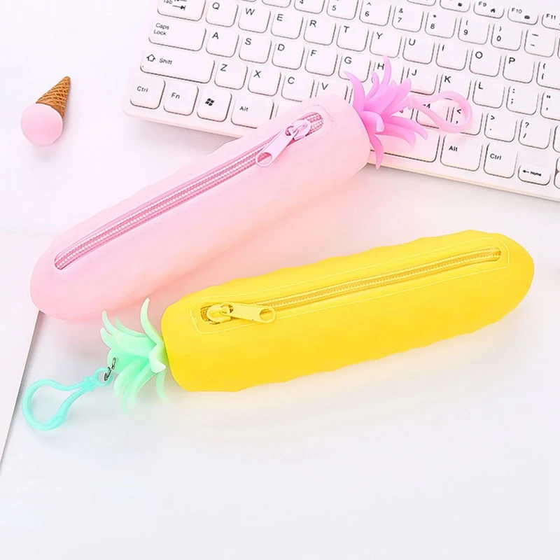 1pcs Creative Pencil Bag Cartoon Pineapple Silicone Pencil Case School Office Supplies Stationery