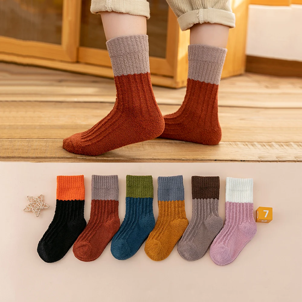 Kids Socks children socks Baby Thick Winter Socks Coral Fleece Children Soft Warm Patchowork Floor Boys Girls Striped