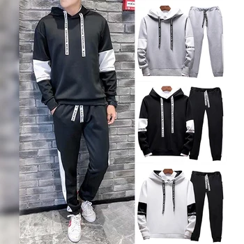 

Casual sportswear suit men's fashion jogging sportswear stitching suit spring and autumn two-piece hoodie pants suit sportswear