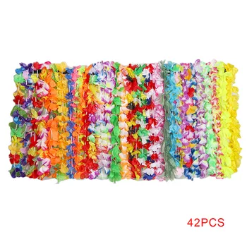 

42pcs Hawaiian Wreath Tropical Artificial Leaf Flower Party Necklaces for Festival Decoration Random Color