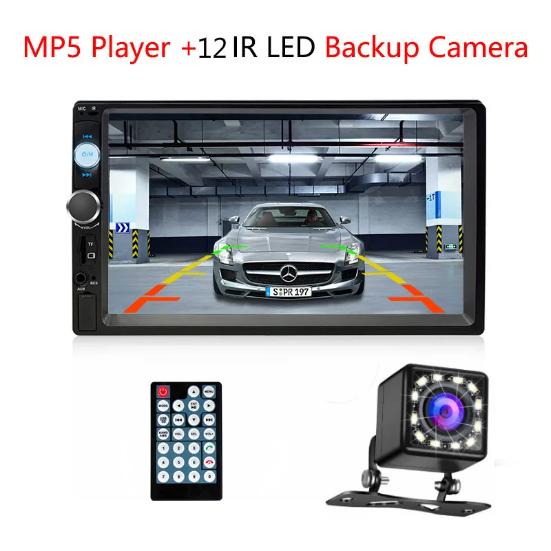 With 12 LED rear cam " дюймовый 1080P Автомобильный радио MP5 плеер цифровой сенсорный экран Bluetooth зеркало-ссылка 2 Din Авторадио Поддержка камеры заднего вида - Цвет: With 12 LED rear cam