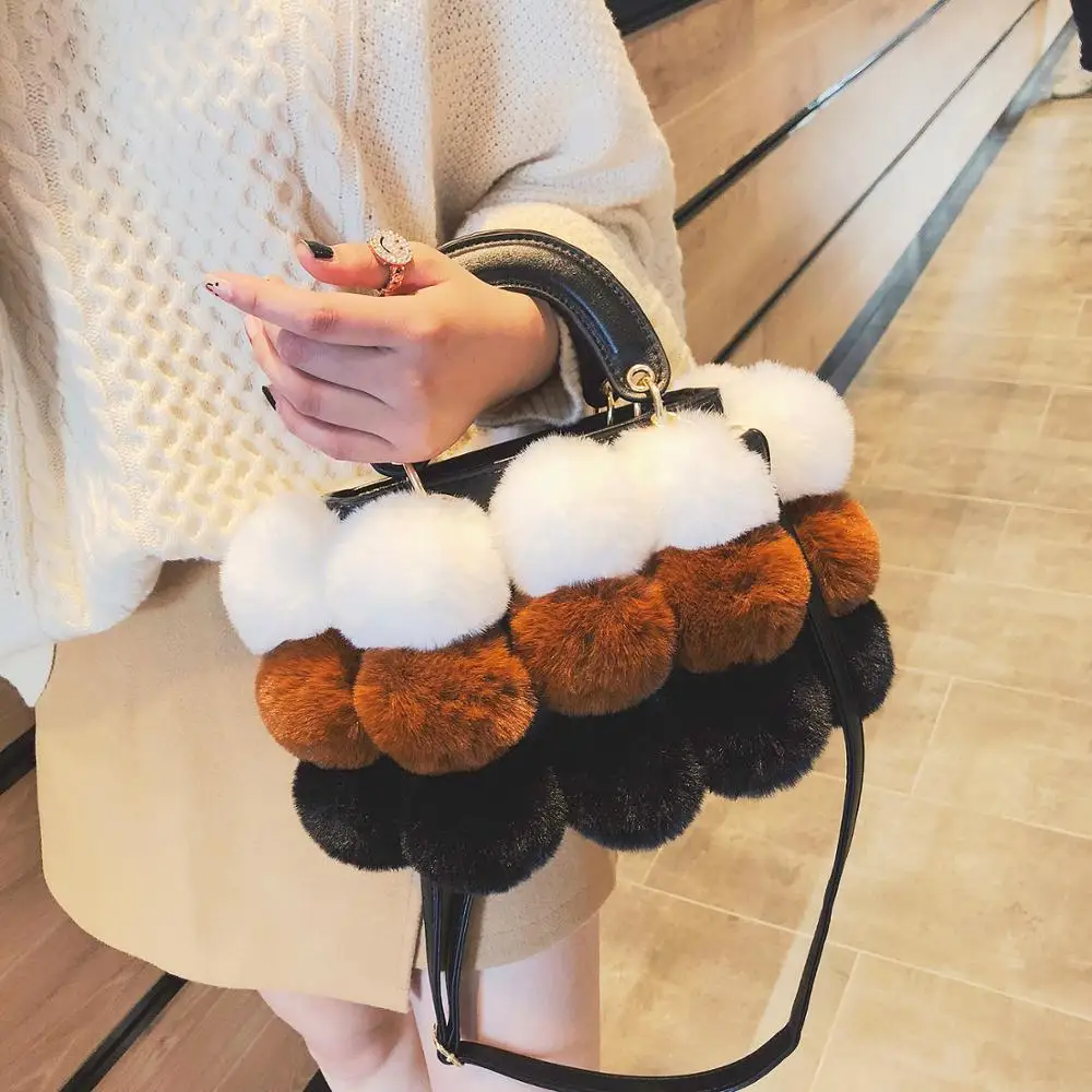 

Brand design handbags autumn and winter new women's handbags color hair ball soft shoulder bag fashion ladies small shoulder bag