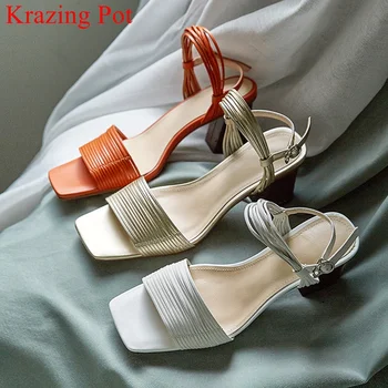 

Krazing pot brand fashion peep toe gladiator summer shoes high heels buckle strap gold elegant concise wedding women sandals L87