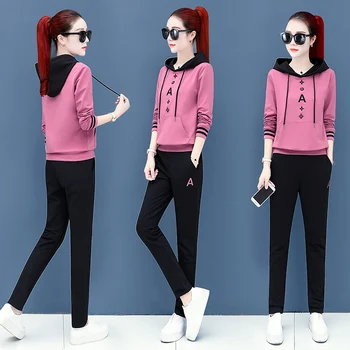 

tracksuit for women 2019 autumn women's fashion large size hoodie tops+pants suits female plus size loose two-piece sets