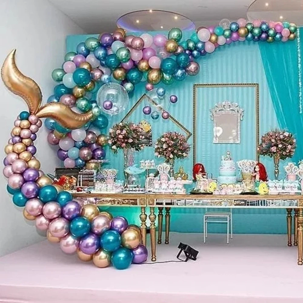 Ballons En Latex Couleur Chrome Or Vert Kit De Guirlande Violet Theme Sirene Ocean Fete D Anniversaire Pour Fille Et Garcon Decoration Princesse Pour Fete Prenatale Aliexpress