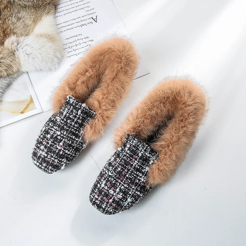 black 2 Большие размеры 34-43; женские кожаные мокасины на плоской подошве с квадратным носком и металлическими цепочками; зимние плюшевые удобные женские туфли; лоферы; 607 - Цвет: black 2