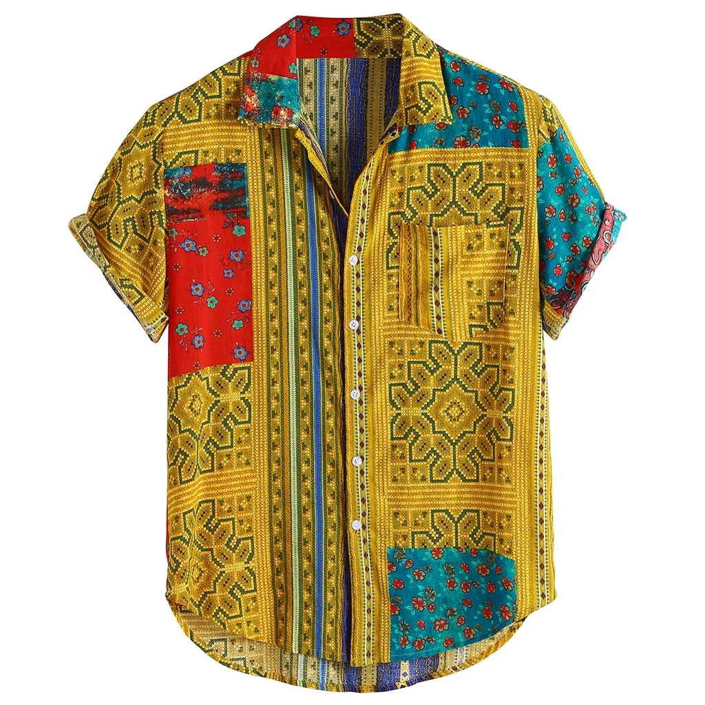JAYCOSIN Мужская одежда, Ретро стиль, этнический принт, приталенная рубашка, мужская мода, повседневная, короткий рукав, лацканы, свободная блузка, рубашка, осень 1127