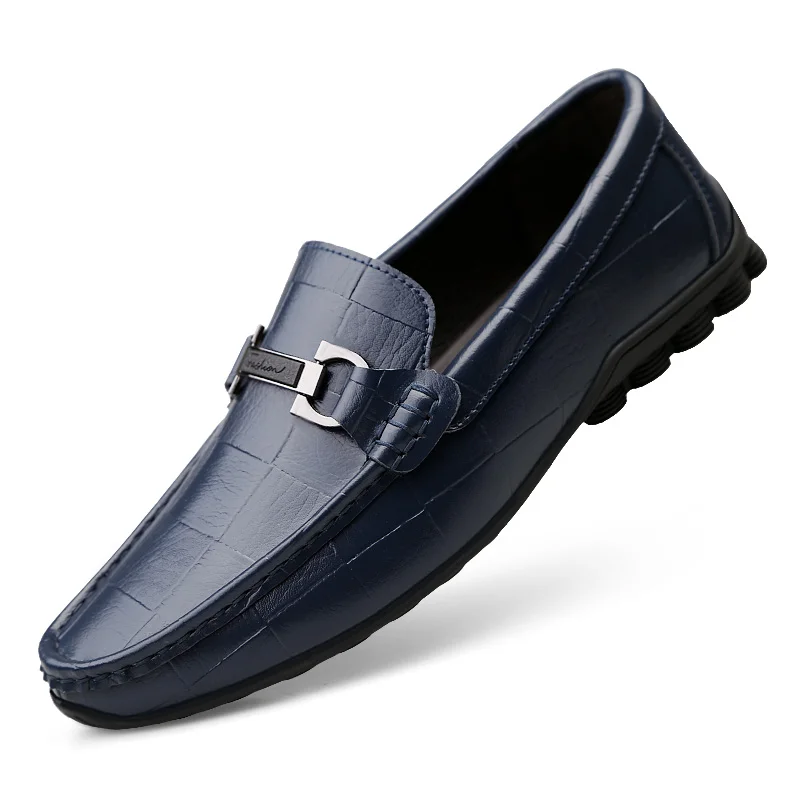 Blue men shoes Новинка; Мужская обувь из натуральной кожи; повседневные лоферы; мужские мокасины; мягкая обувь без застежки на плоской подошве; легкая обувь для вождения; - Цвет: Blue men shoes