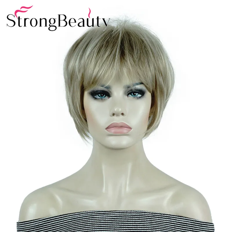 StrongBeauty короткие прямые парики мягкие волосы слоистые локоны Омбре блонд/Красный синтетический парик - Цвет: H16-613