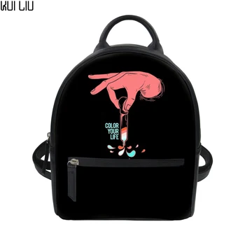 

Customized Stylish Women Small Backpack Color Your Life Printing Embrace Dreams Youth Leather Mini Rucksack
