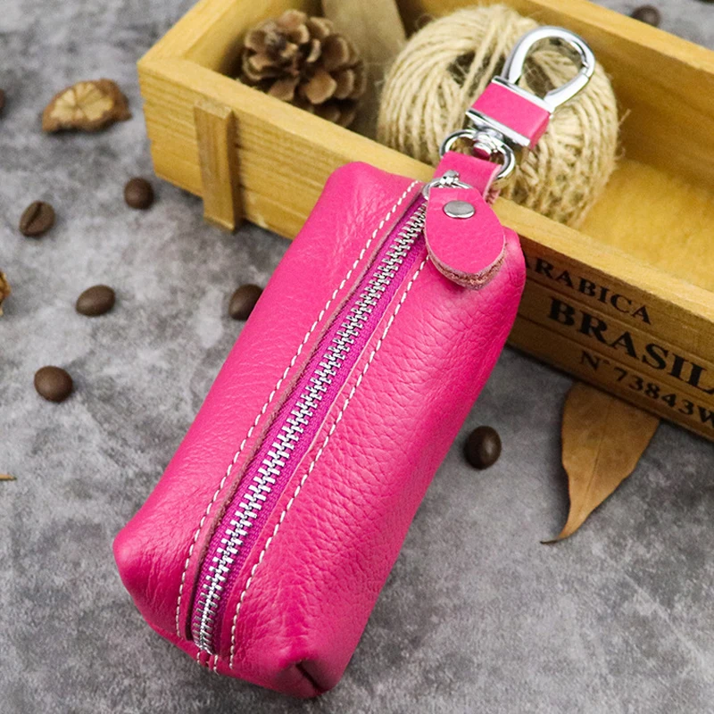 Genuine Leather Car Key Protection Case Men Keychain Coin Purse Casual Housekeeper Holders Zipper Key Covers Wallet Unisex