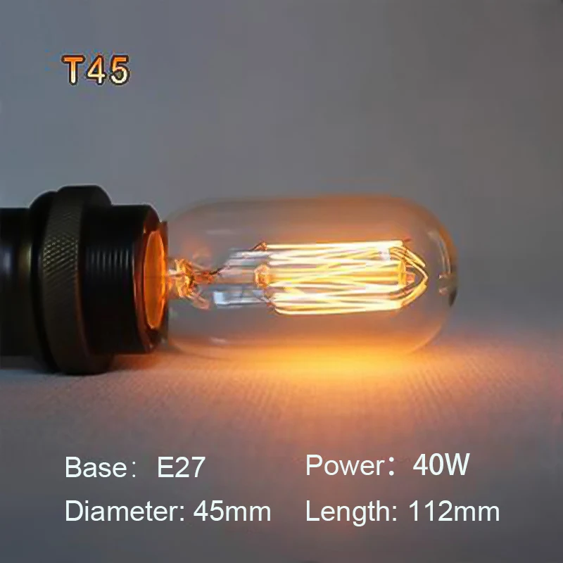 T45 Hontiey Edison лампочка E27 лампа 110V 220V нить накаливания Ampoule лампы винтажная лампочка эдисона украшения окружающего света - Испускаемый цвет: T45