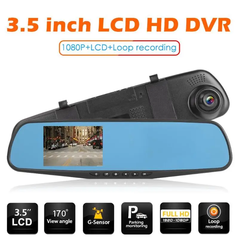 

3.5 inch LCD Display 1080P HD Car In-Dash DVR Video Media Recorder Rear View Mirror 100 Degree Camera with/without TF Card