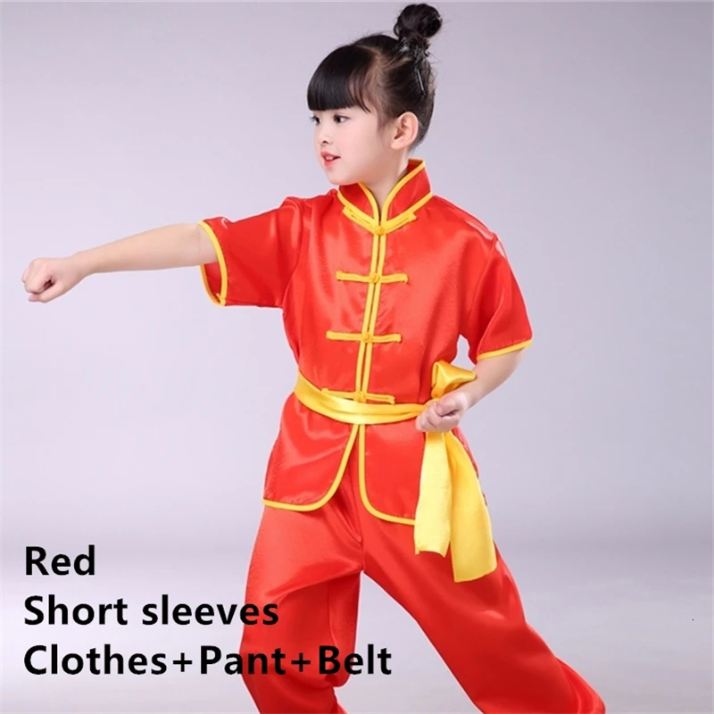 Red short Детские китайские кунг-фу одежда традиционные для ушу Тай Чи униформа для мальчиков девочек китайская культура Тан костюм костюмы для выступлений - Цвет: Red short