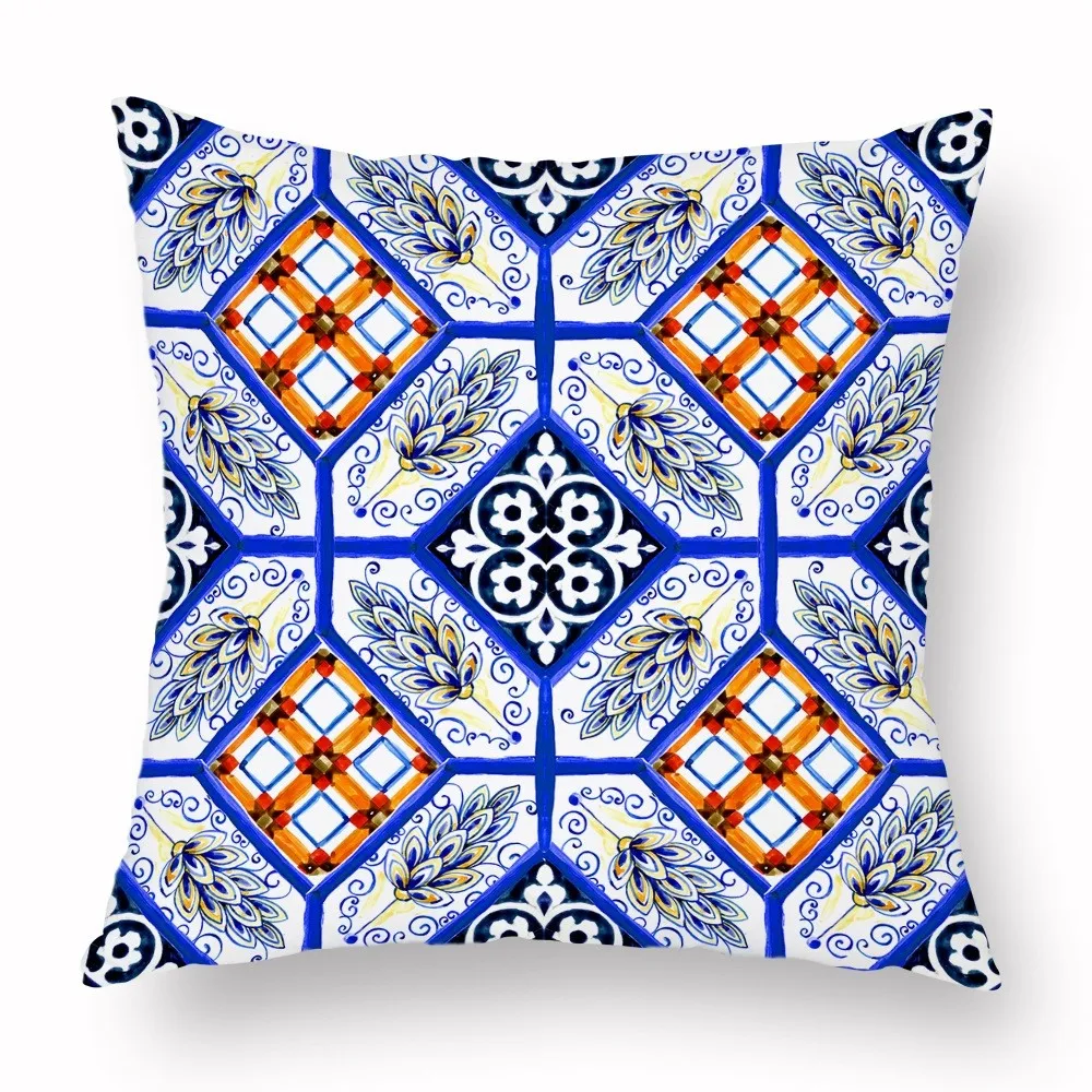 Cozy Short Fluff Decorative Waist Cushion Cover Bohemian Geometric Floral Pattern Printed Throw Pillow Case Home Supplies