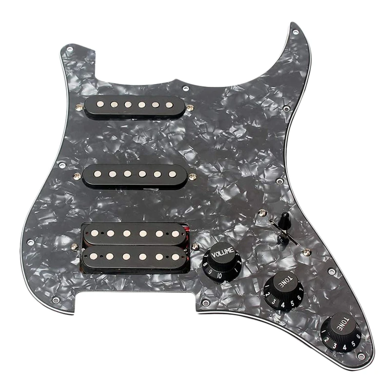 

Guitar Pickguard 3-Ply SSH Loaded Prewired Humbucker Pickguard Pickups Set for Fender Strat ST Electric Guitar Black Pearl
