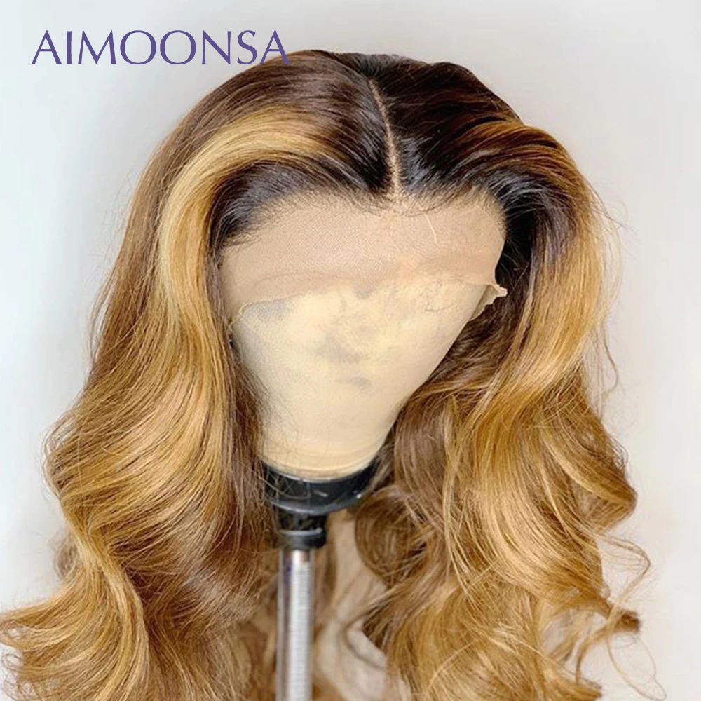 

Colored Human Hair Wigs Ombre Lace Front Wig Human Hair Wigs Pre Plucked Baby Hair Wavy Wig 13X6 Deep Part Remy Aimoonsa