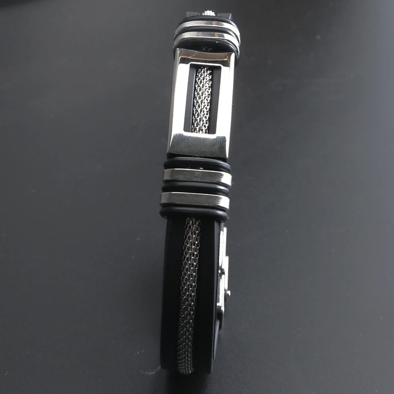 Bracelet Jewelry Stainless Steel Silicone Popcorn Chain Classical Titanium Steel Cuff Rubber for M