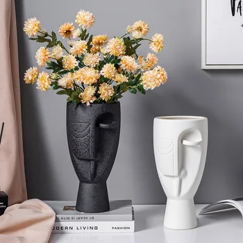 

Nordic Face Vase Black and White Face Abstract Shape Ceramic Modern Home Living Room Decoration Accessories Creative Design Vase