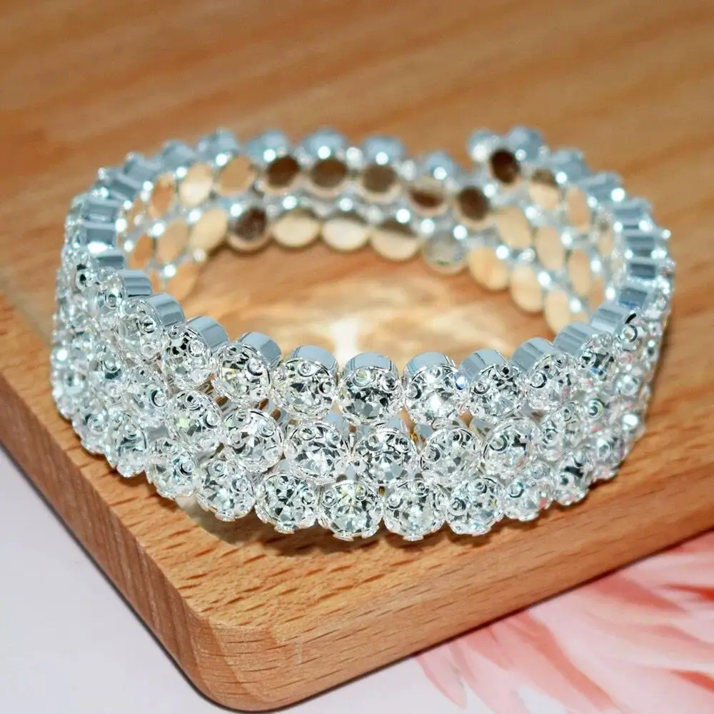 Fashion Luxury Women Multi Layers Crystal Rhinestone Bracelets Bangles Adjustable Wedding Pulseras Jewelry Girl Gifts 4