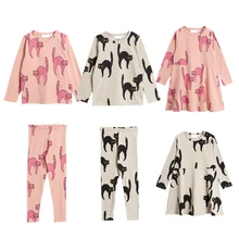 Мини-пижамы для девочек Футболка с черным котом и штаны платья на День Благодарения для малышей Одежда для мальчиков рождественские детские леггинсы, топы