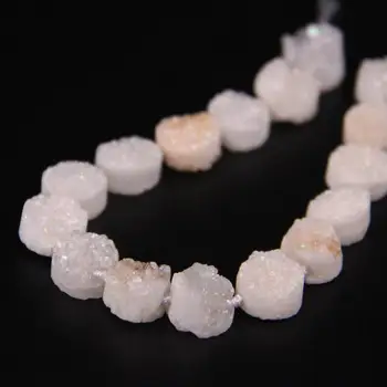 

16PC beads Natural 12mm White Clear Titanium Raw Quartz Geode Drusy Crystal Druzy Coin Cabochon Beads
