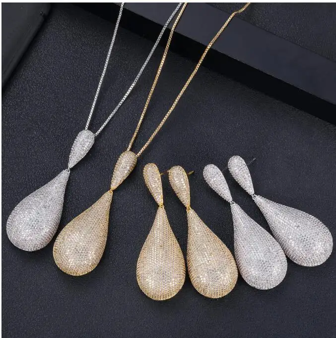 

Accking Luxury Wedding Necklace Earrings For Women Accessories Flower Cubic Zirconia Bridal Jewelry Sets Gift