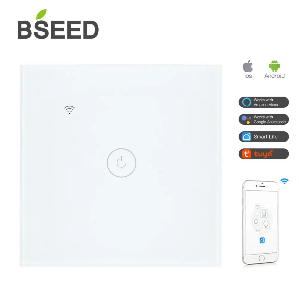 BSEED WI FI 1/2/3 сенсорный светильник выключатель стеклянная Смарт настенный Экран Led