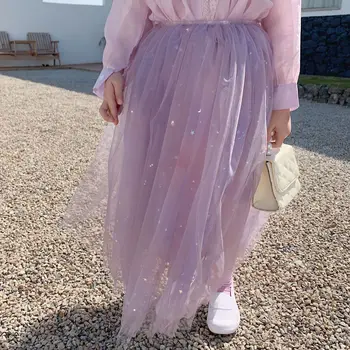 

New Girls Solid Color Sequin Skirt In Spring 2020 Shining Star Lace Long Length Princess Skirts Toddler Baby Casual Skirt