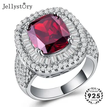 

Jellystory Classic 925 Sterling Silver Jewellery Rings with Round Shape Ruby Zircon Gemstones Ring for Women Wedding Party Gifts