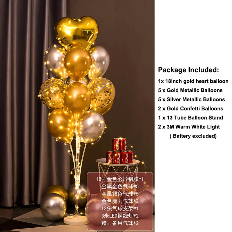 Light Up 13Pcs Balloons Column Stand Holder Kit With LED String