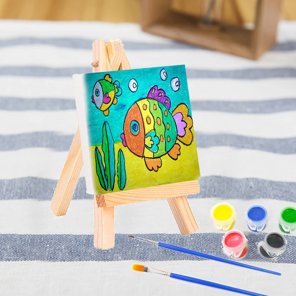 

1pcs Creative Wooden Craft Mini Easel and Canvas Painting Bracket Children's Painting Tools Home Hand-painted Decoration