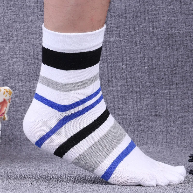 Мужские 5 пять пальцев носки хлопчатобумажные носки до середины икры толстые удобные полосатые повседневные спортивные носки Модные чулочно-носочные изделия 5 цветов 39-45