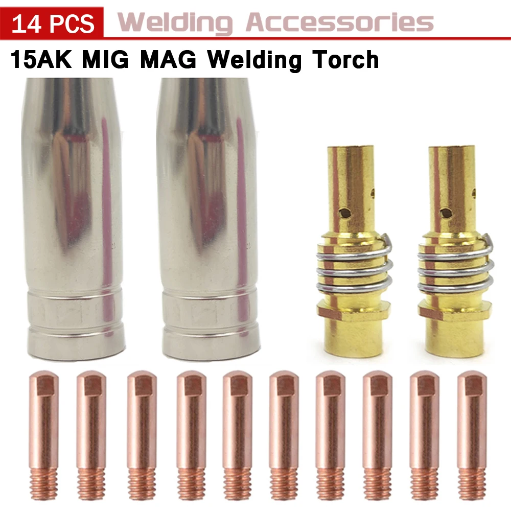 14Pcs Welding Torch Nozzle MB-15AK Argon Arc Welding 0.6/0.8/0.9/1.0/1.2mm Nozzle Contact Tip 15AK MIG MAG Welder welding torch plasma cutter electrodes nozzles