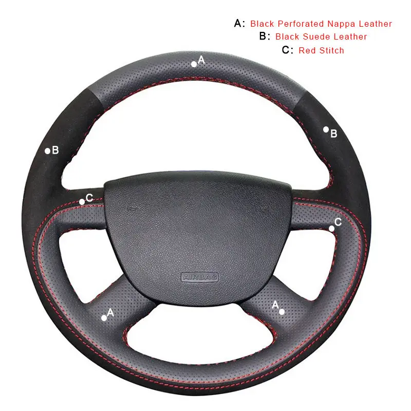 Авто оплетка на крышке рулевого колеса для Ford Kuga 2008-2011 Focus 2 2005-2011 C-MAX 2007-2010 Transit 2010 колпаки для автомобильных колес - Название цвета: Suede and Nappa