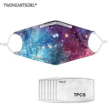 

TWOHEARTSGIRL Galaxy Star Printed Adults Mouth Mask with 7Pcs PM2.5 Filters Windproof Dustproof Face Mask Reusable Mouth-muffle
