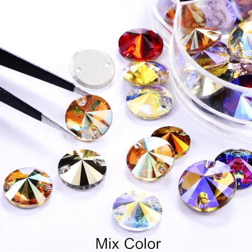 40pcs AAAAA Quality 12mm Round Rivoli Glass Sew On Rhinestones Flatback Crystal Sewing Strass for DIY Wedding Dress B1248 - Цвет: Mix Color