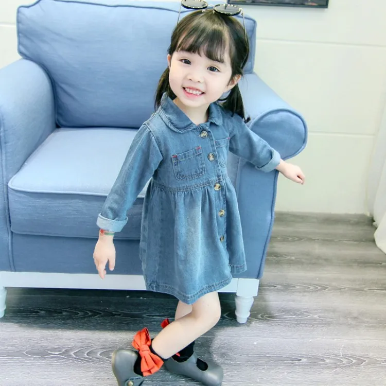 

Cowboy Girls Dress 2019 New Style Spring Clothing Korean-style Children Little Girl chao yang Gas Princess Skirt Baby Fashion