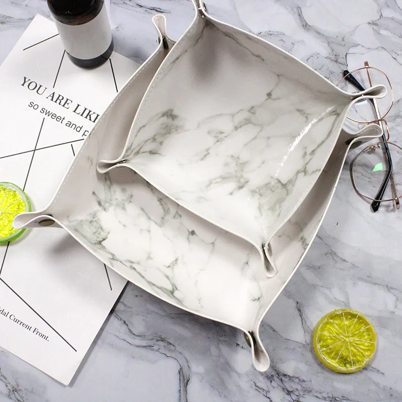Nordic Marbling Folding Storage Tray PU Leather Dice Rolling Tray 