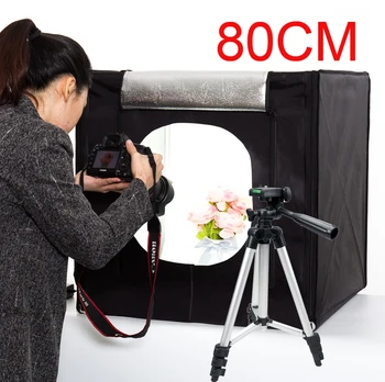 

Photo Studio LED Light Box 80cm Desktop Studio Lighting Tent Brightness Adjustable Softbox with Phone Tripod 3pcs Background