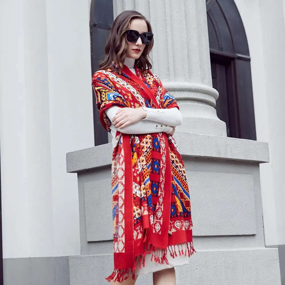 Online Bufandas de mujer de lana Stoles elegante Carf chal bufanda Bandana bufanda de lujo marca musulmana Hijab playa manta cara escudo Foulard