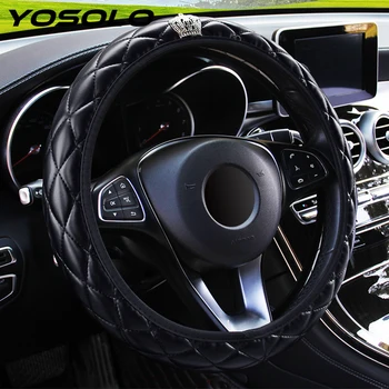 

YOSOLO Car Interior Accessories Crystal Crown Steering Covers PU Leather Car-styling 37-38CM Diameter Steering Wheel Cover