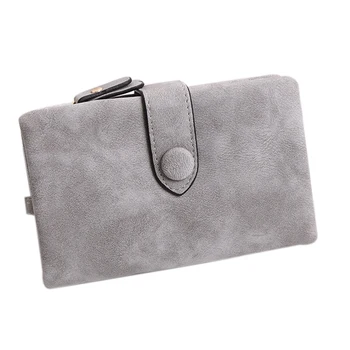 

Wallet For Women Trifold Small Female Purse Scrub Leather Women Wallet Short Soild Zipper Coin Purse Card Holders Gray