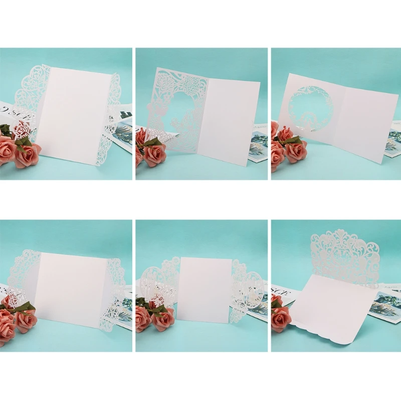  10Pcs Romantic Lovers Wedding Party Invitation Cards Delicate Carved Hollow Lace 72XF - 4000389175070